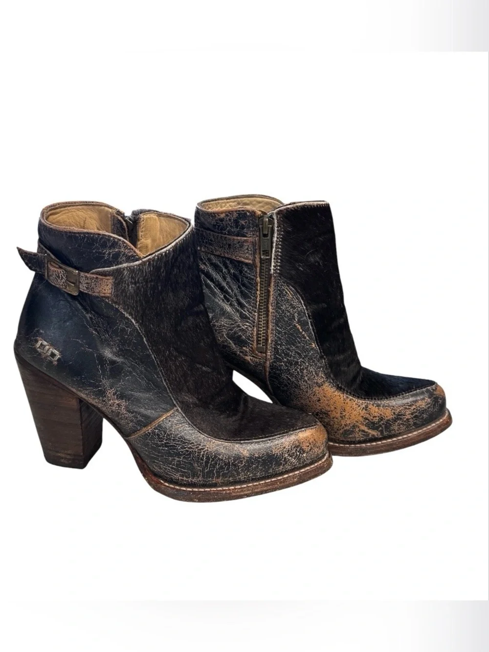 Bed-Stu Isla Women’s Brown Calf Hair Distressed Leather Ankle Boots Size 8.5